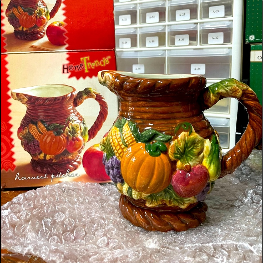 Bico Fall Harvest Brown Ceramic 1 qt Pitcher Fruit Vegetable Produce ~ EUC